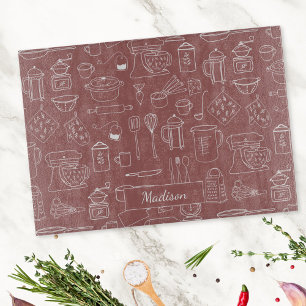 Modern Vintage Kitchen Utensils Cute Doodle Cutting Board