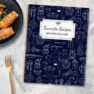 Modern Vintage Kitchen Utensils Cute Doodle Recipe Notebook