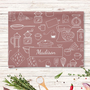 Modern Vintage Kitchen Utensils Cute Doodle Tea Towel