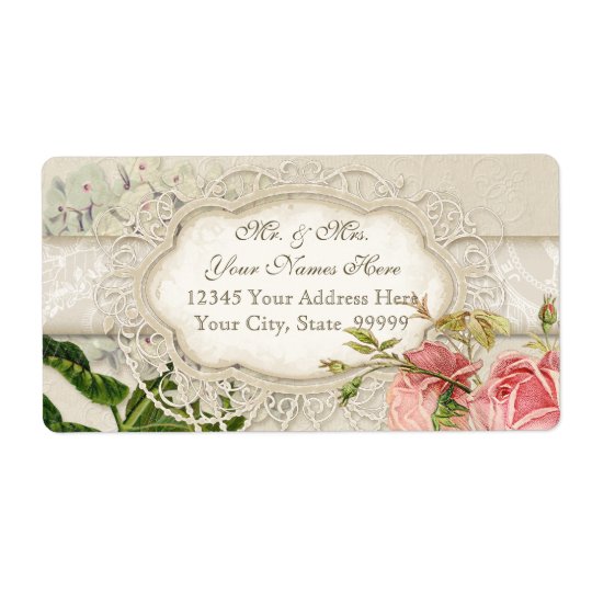 Modern Vintage Lace Tea Stained Hydrangea n Roses Shipping Label