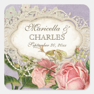 Modern Vintage Lace Tea Stained Hydrangea n Roses Square Sticker