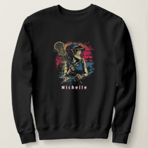 Modern Vintage Lacrosse Player Girl Personalised  Sweatshirt