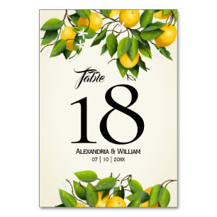 Modern Vintage Lemon Fruit   Wedding Table Number