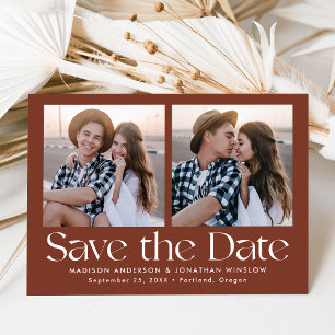 Modern Vintage Lettering Brown 2 Photo Save The Date