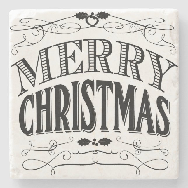 modern vintage Merry Christmas Stone Coaster (Front)