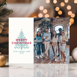 Modern Vintage Merry Christmas Tree Photo Business Holiday Postcard