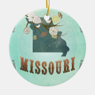 Modern Vintage Missouri State Map – Turquoise Bl Ceramic Ornament
