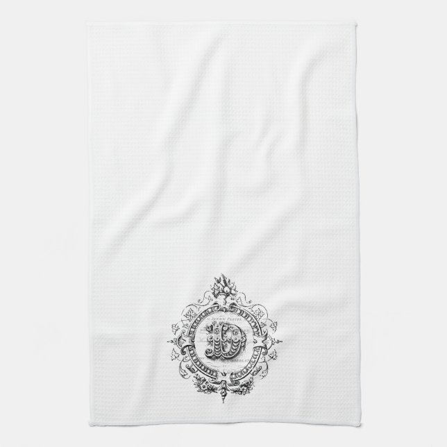 modern vintage monogram letter D Tea Towel (Vertical)