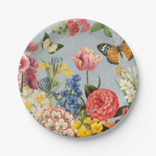 modern vintage multl botanical flowers paper plate