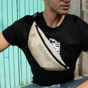 Modern Vintage Nautical Map Monogram World Map  Bum Bags