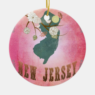 Modern Vintage New Jersey State Map- Candy Pink Ceramic Ornament