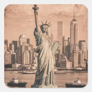 Modern Vintage New York City Statue of Liberty NYC Square Sticker