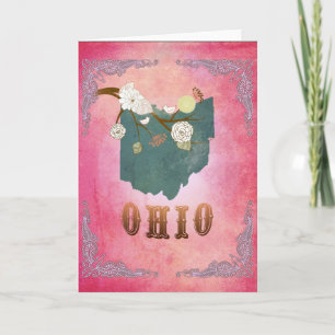 Modern Vintage Ohio State Map- Candy Pink Holiday Card