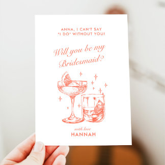 Modern Vintage Orange Bridesmaid Proposal Card