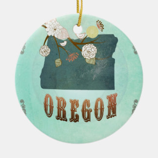 Modern Vintage Oregon State Map – Turquoise Blue Ceramic Tree Decoration