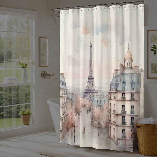 Modern Vintage Paris Eiffel Tower Scene Shower Curtain (Creator Uploaded)