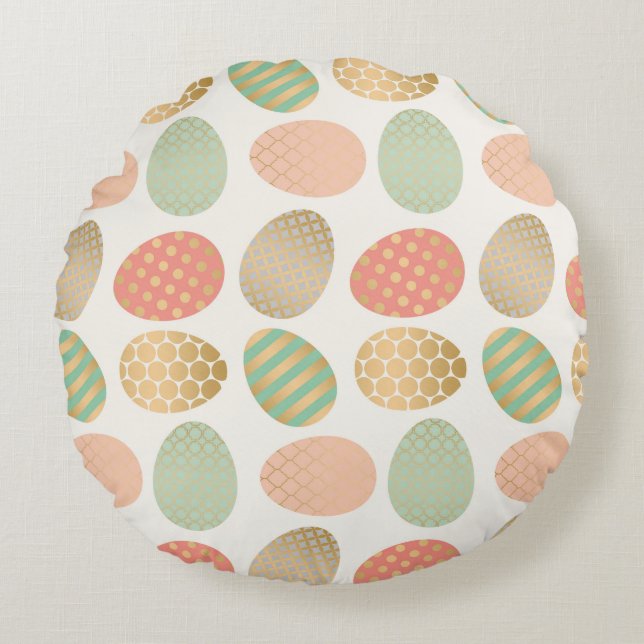 modern vintage pastel graphic easter eggs round cushion (Front)
