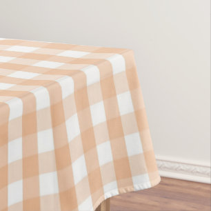 Modern Vintage Peach Gingham Pattern Spring Summer Tablecloth