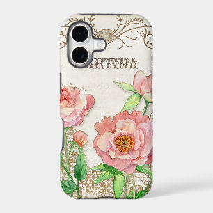 Modern Vintage Peony Floral Swirls Personalised