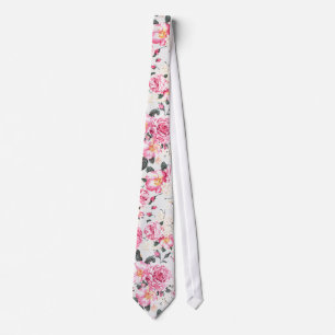 Modern vintage pink black roses floral pattern tie