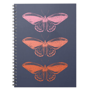 Modern Vintage Pink Blue Butterfly Illustration Notebook