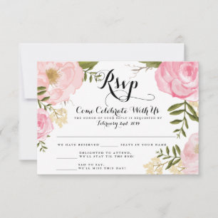Modern Vintage Pink Floral Wedding RSVP Card