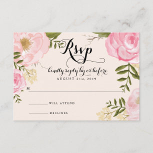 Modern Vintage Pink Floral Wedding RSVP Card