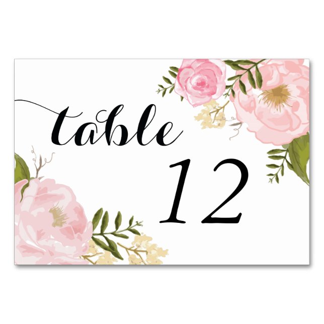 Modern Vintage Pink Floral Wedding Table Number (Front)