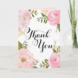 Modern Vintage Pink Floral Wedding Thank You Card