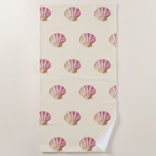 Modern Vintage Pink Red Shells on Beige Beach Towel