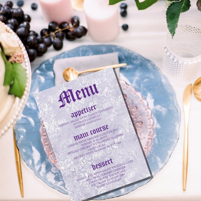 Modern Vintage Purple Wedding Table Menu Cards (Creator Uploaded)