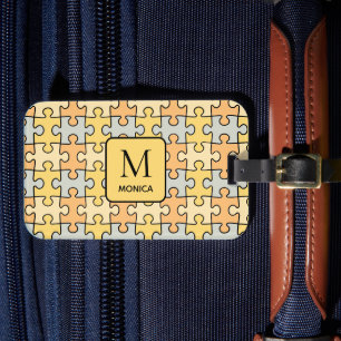 Modern Vintage Puzzle Pieces Monogram Luggage Tag