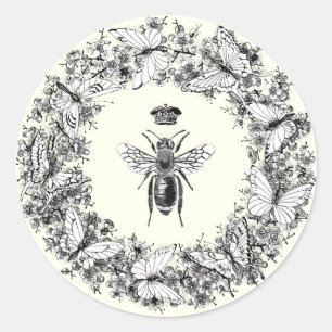 Modern Vintage Queen Bee Crown Butterfly Wreath Classic Round Sticker