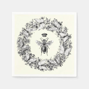 Modern Vintage Queen Bee Crown Butterfly Wreath Napkin