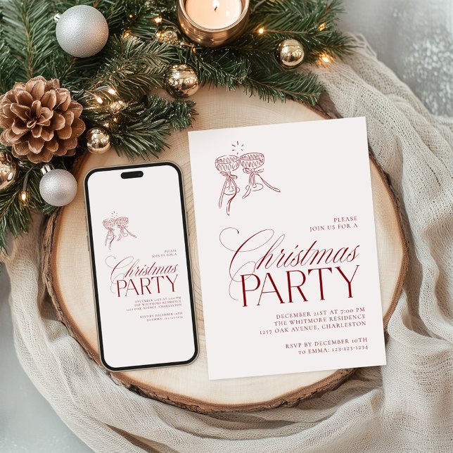 Modern Vintage Red Christmas Party Invitation (Modern Vintage Red Christmas Party Invitation)