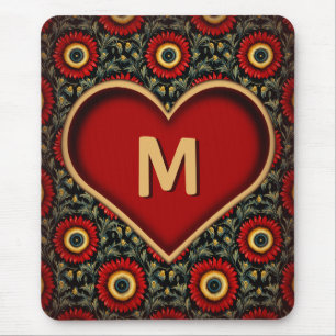 Modern Vintage Red Monogram Heart Mousepad