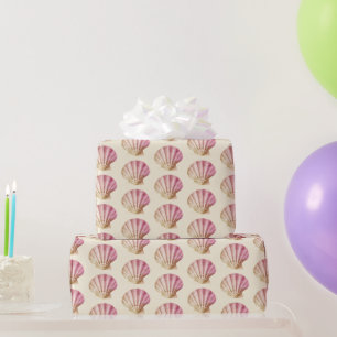 Modern Vintage Red Pink Shells on Beige Cream Wrapping Paper