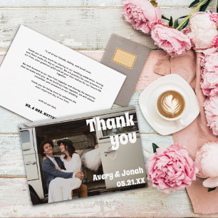 Modern Vintage Retro Bold Typography Photo Wedding Thank You Card