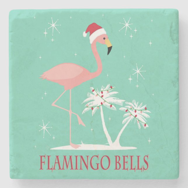 MODERN VINTAGE RETRO CHRISTMAS FLAMINGO STONE COASTER (Front)