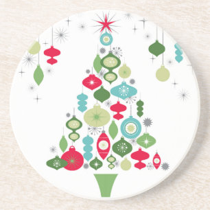 modern vintage retro christmas tree coaster