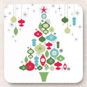 modern vintage retro christmas tree coaster