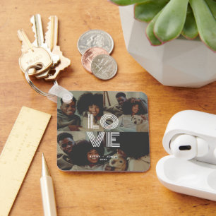 Modern Vintage Retro Love Typography 4 Photo Key Ring