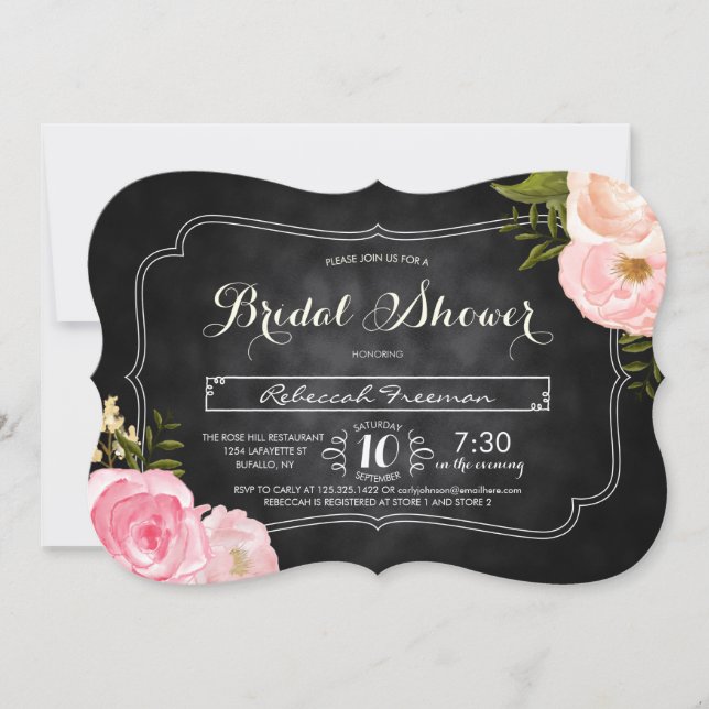 Modern Vintage Roses Chalkboard Bridal Shower Invitation (Front)