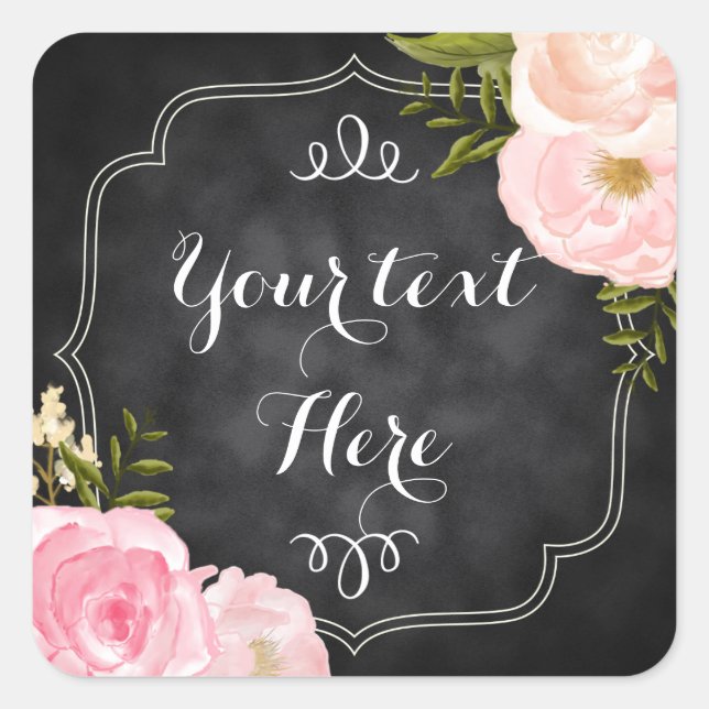 Modern Vintage Roses Chalkboard Custom Favour Square Sticker (Front)
