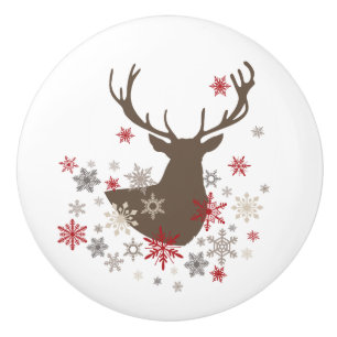 modern vintage rustic deer and snowflakes ceramic knob