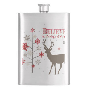 modern vintage rustic deer and snowflakes hip flask