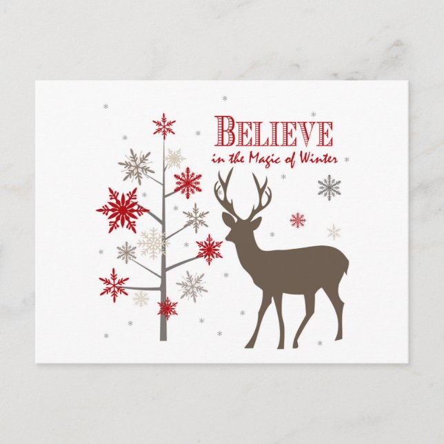 modern vintage rustic deer and snowflakes postcard (Front)