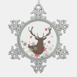 modern vintage rustic deer and snowflakes snowflake pewter christmas ornament