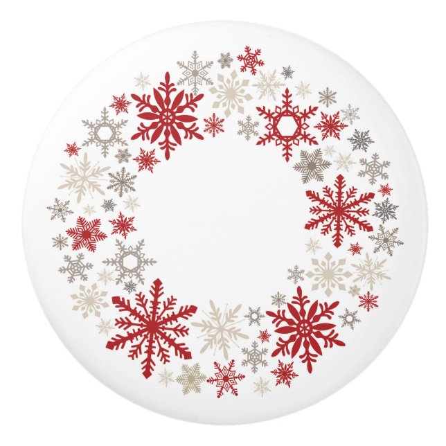 Modern vintage rustic snowflake wreath |monogram ceramic knob (Front)