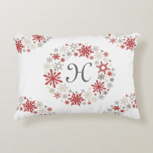 Modern vintage rustic snowflake wreath  monogram decorative cushion